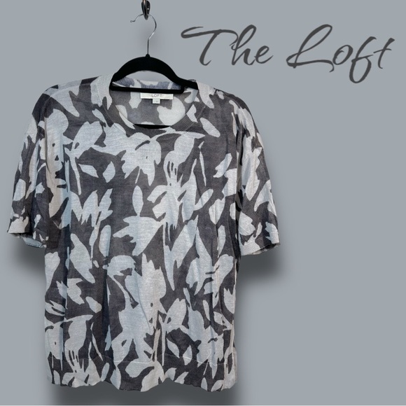 THE LOFT Women's top short sleeve lightweight knit neutrals Ramie size Large - Picture 2 of 5